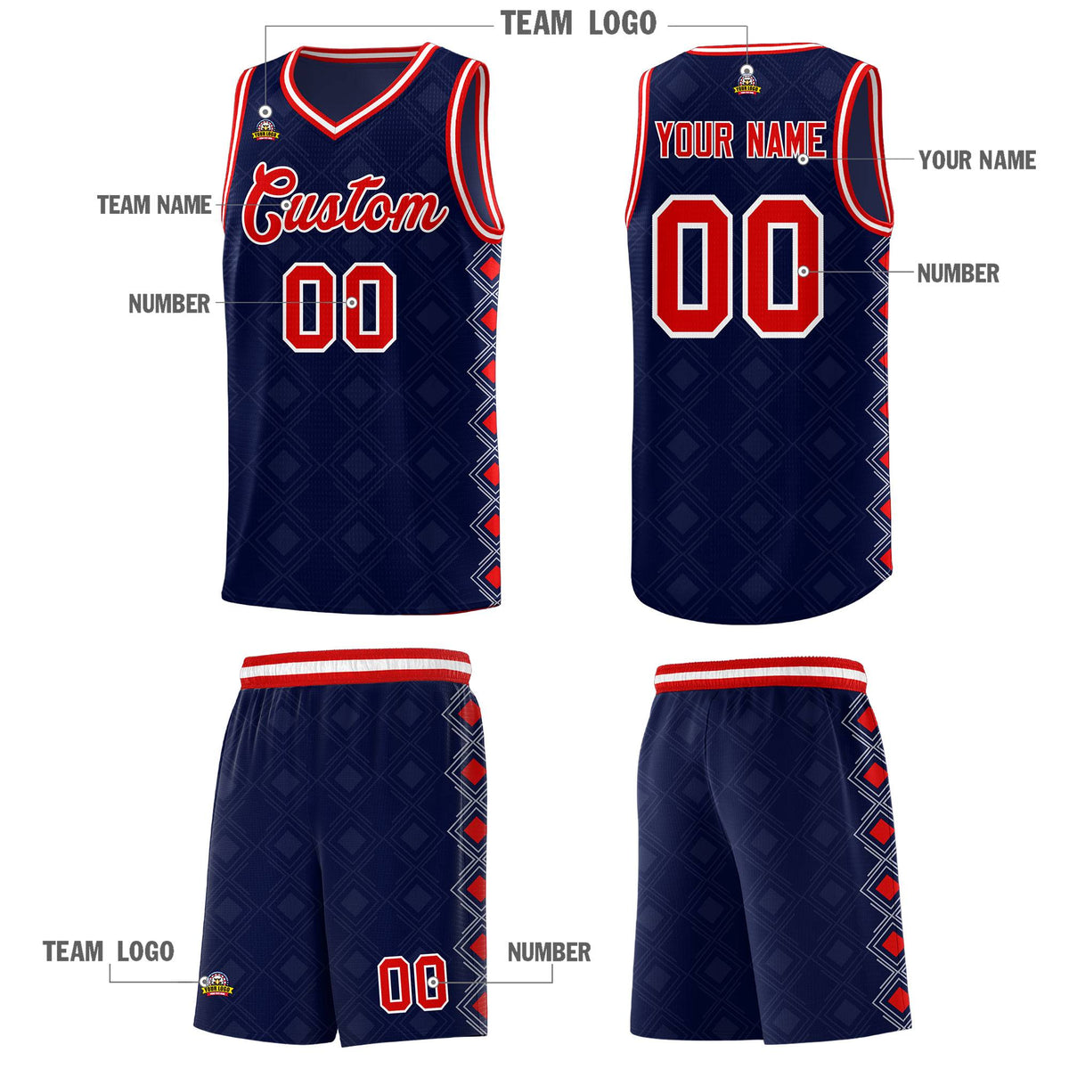 Custom Navy Side Blocks Sports Uniform Basketball Jersey
