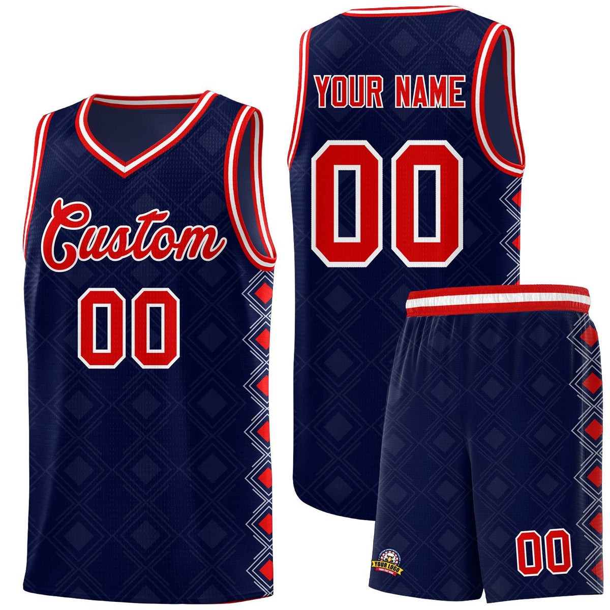 Custom Navy Side Blocks Sports Uniform Basketball Jersey