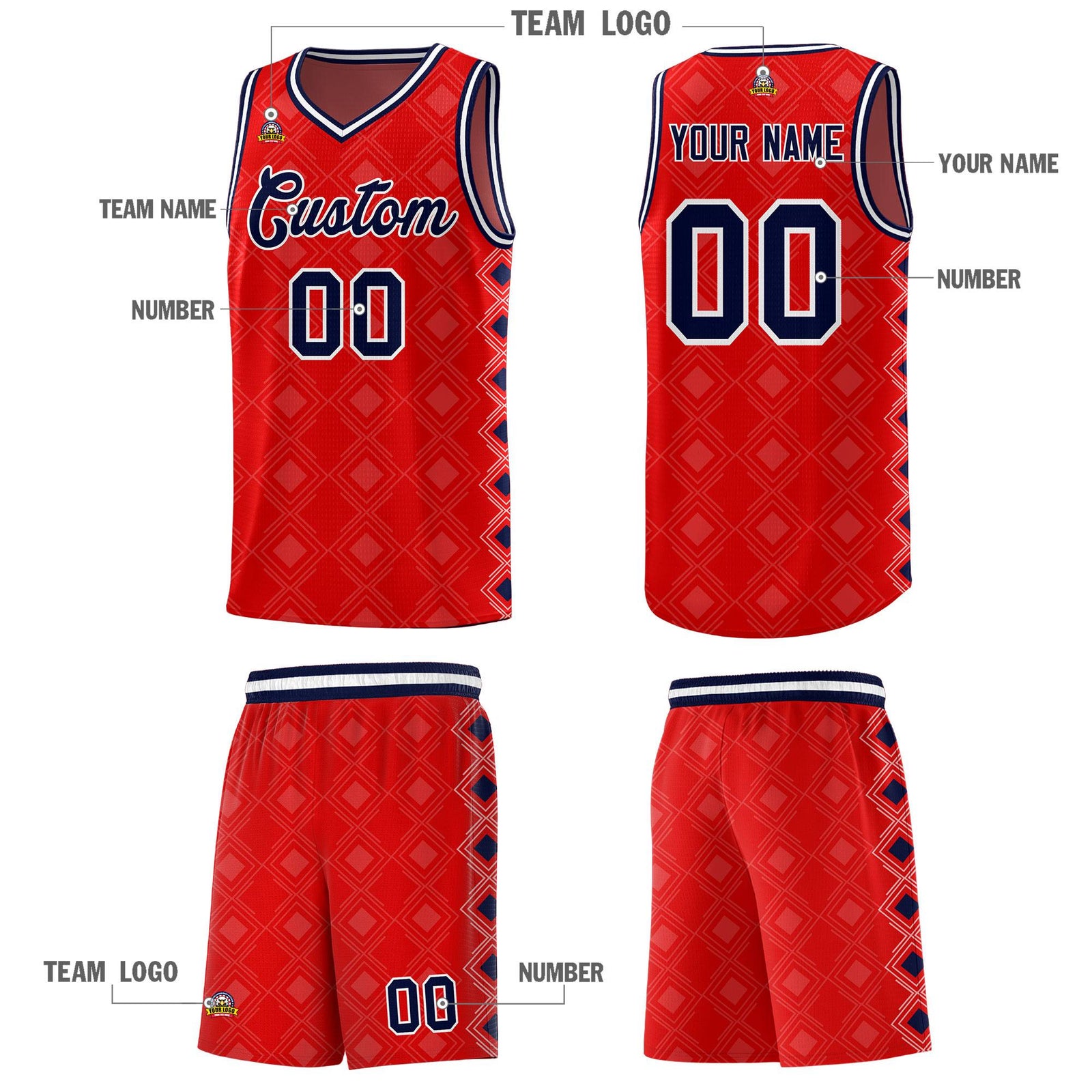 Custom Red Side Blocks Sports Uniform Basketball Jersey