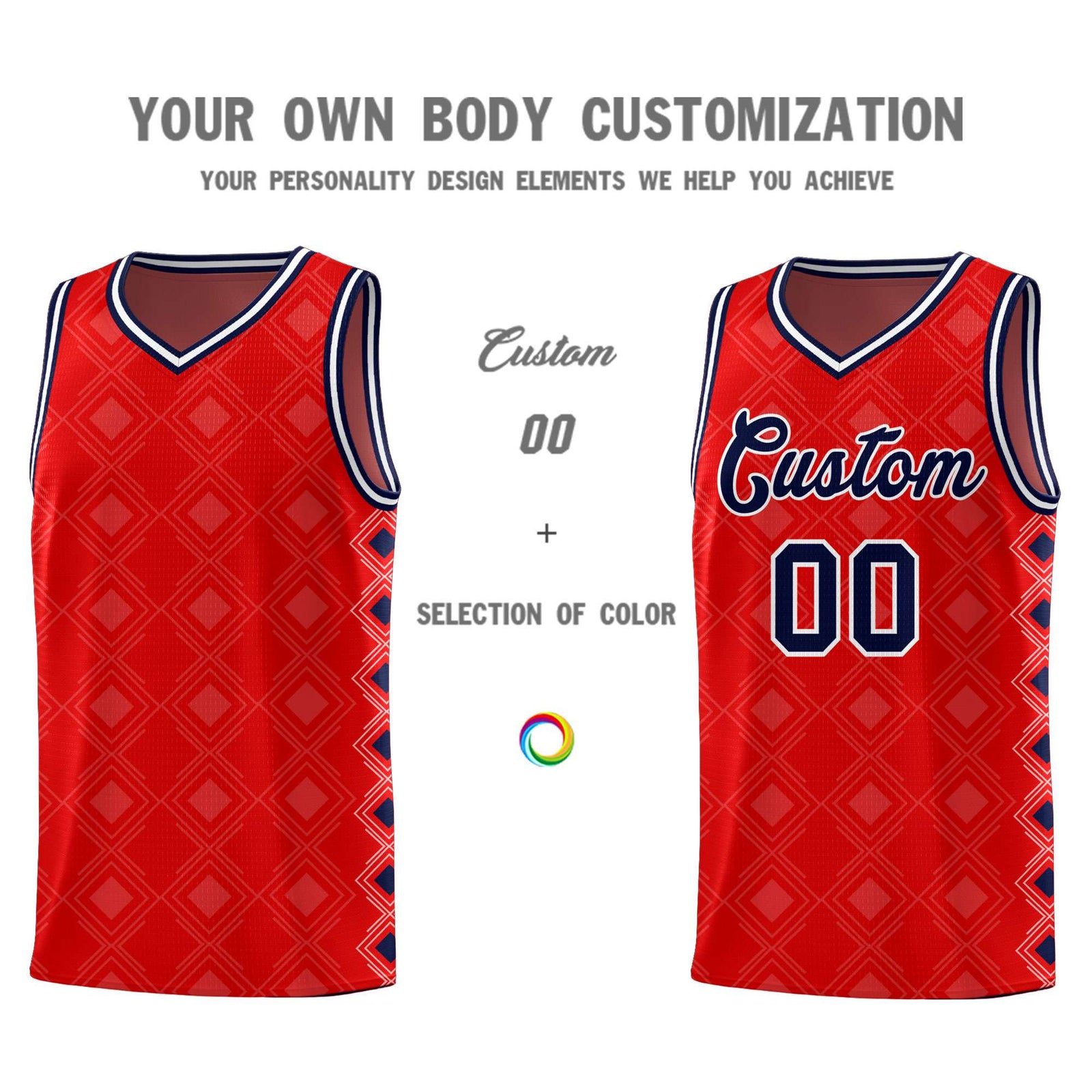 Custom Red Side Blocks Sports Uniform Basketball Jersey