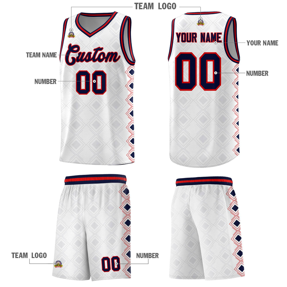 Custom White Side Blocks Sports Uniform Basketball Jersey