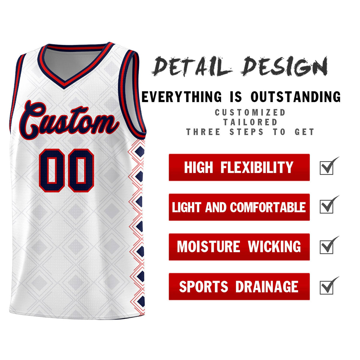 Custom White Side Blocks Sports Uniform Basketball Jersey