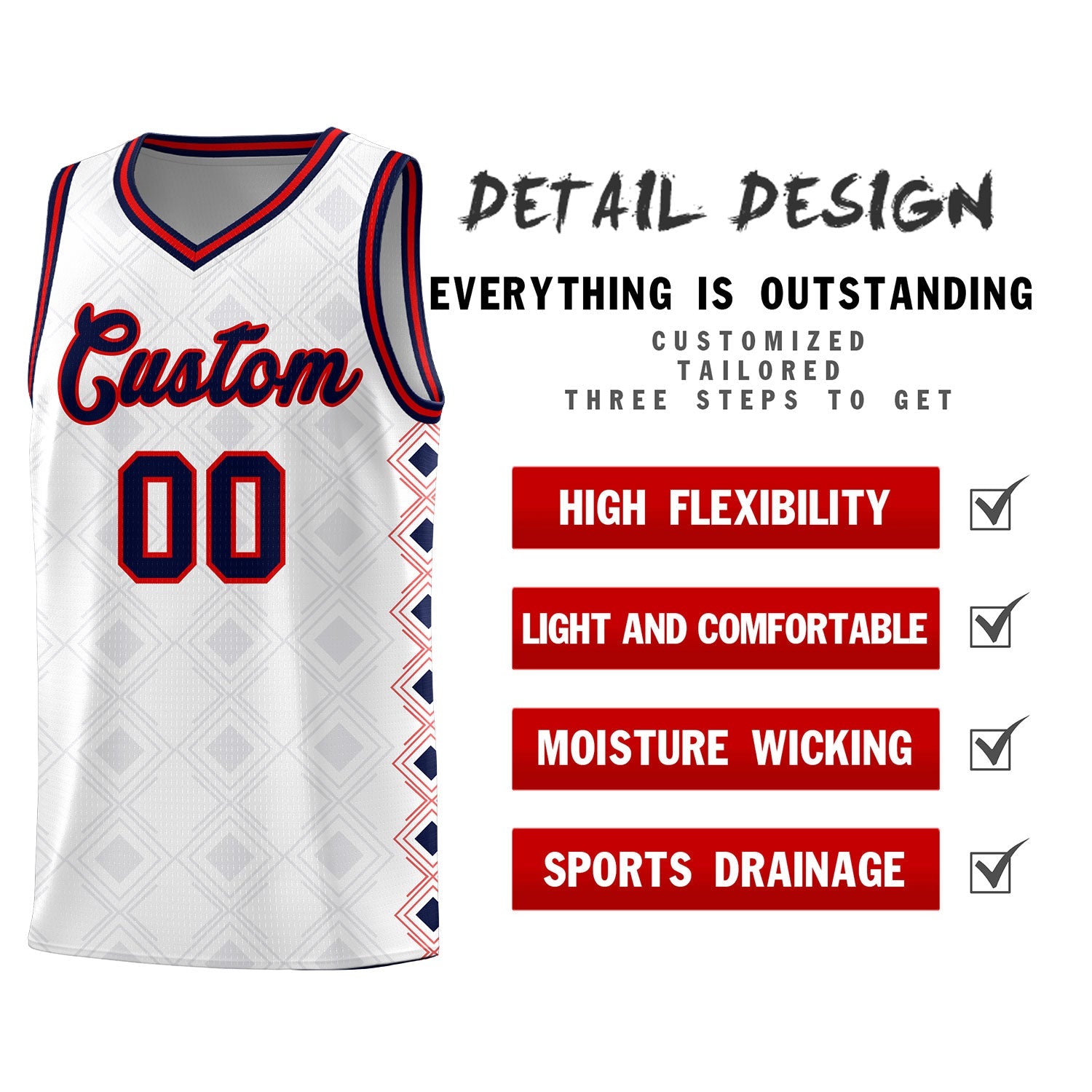 Custom White Side Blocks Sports Uniform Basketball Jersey