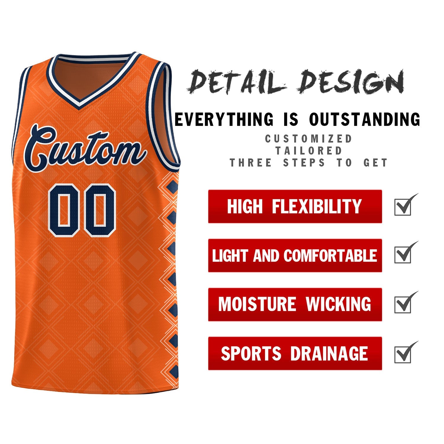 Custom Orange Side Blocks Sports Uniform Basketball Jersey