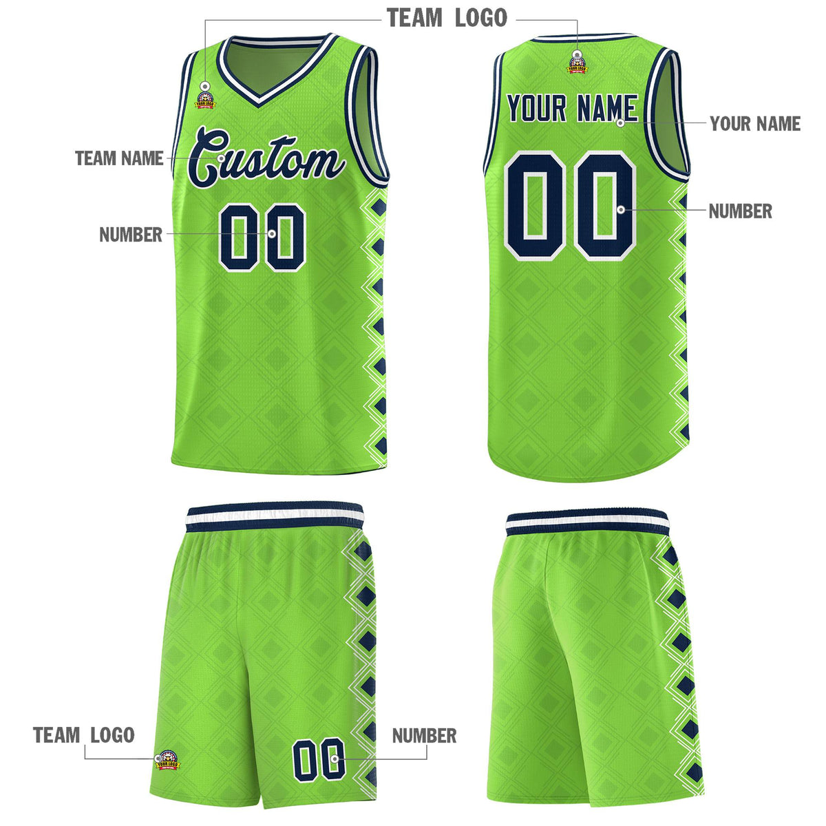 Custom Neon Green Side Blocks Sports Uniform Basketball Jersey