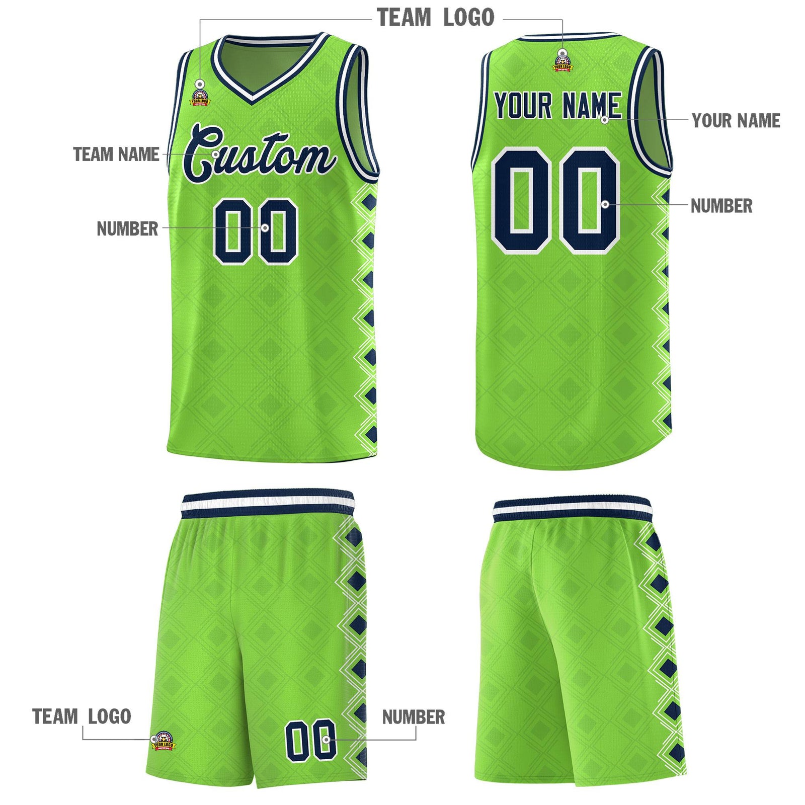 Custom Neon Green Side Blocks Sports Uniform Basketball Jersey