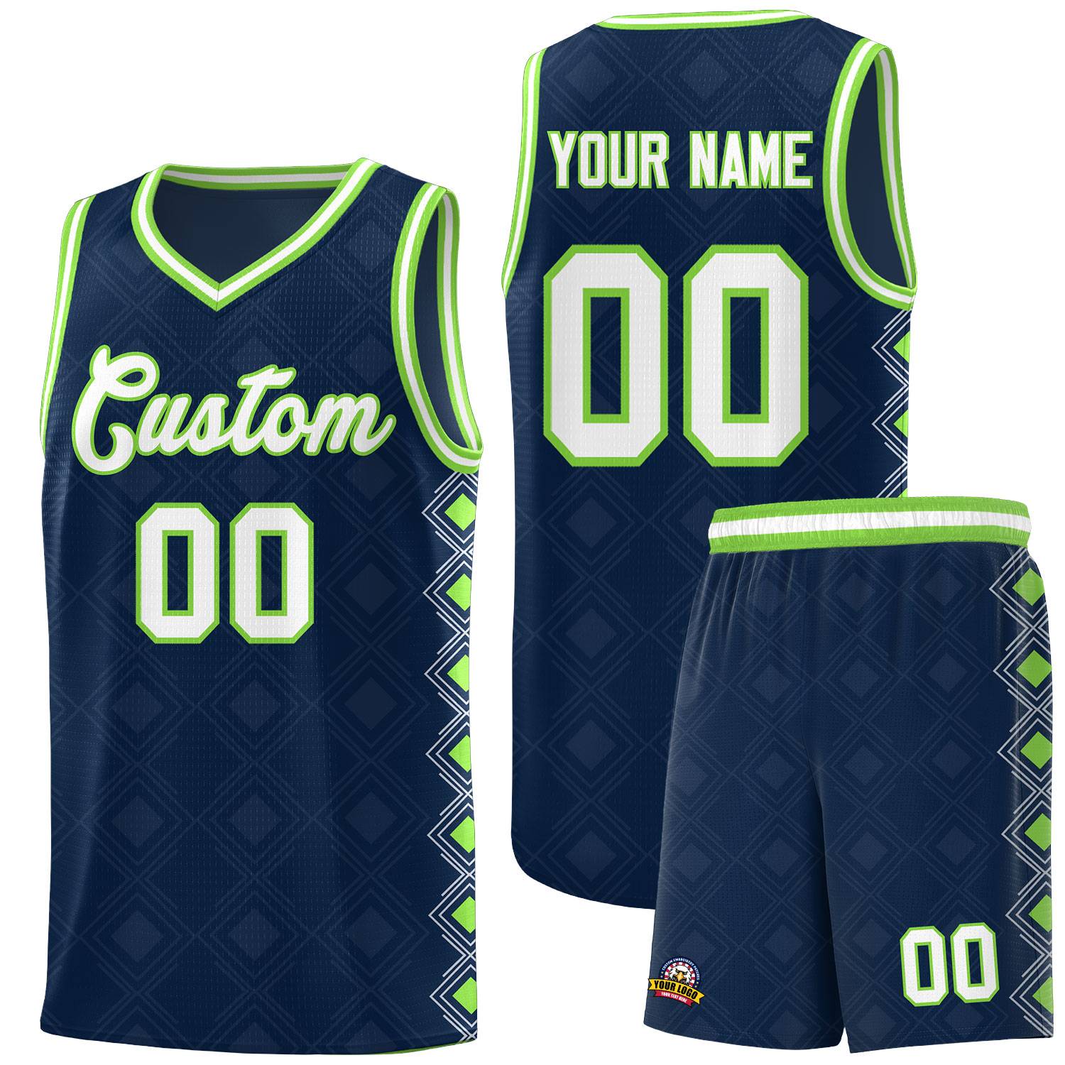 Custom Navy Side Blocks Sports Uniform Basketball Jersey