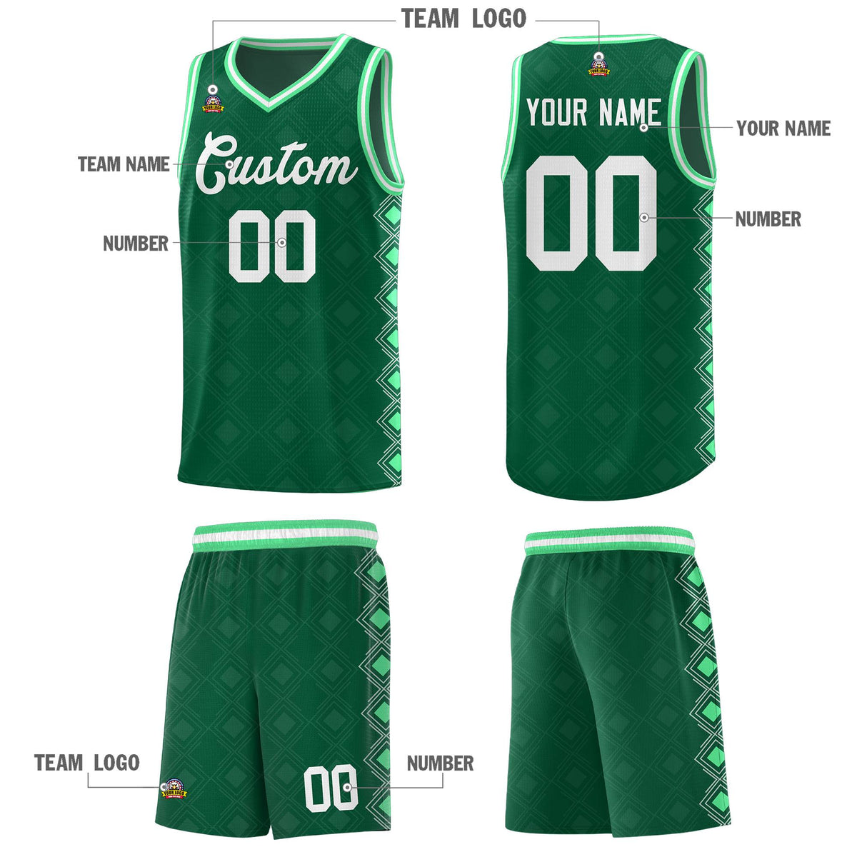 Custom Kelly Green Side Blocks Sports Uniform Basketball Jersey