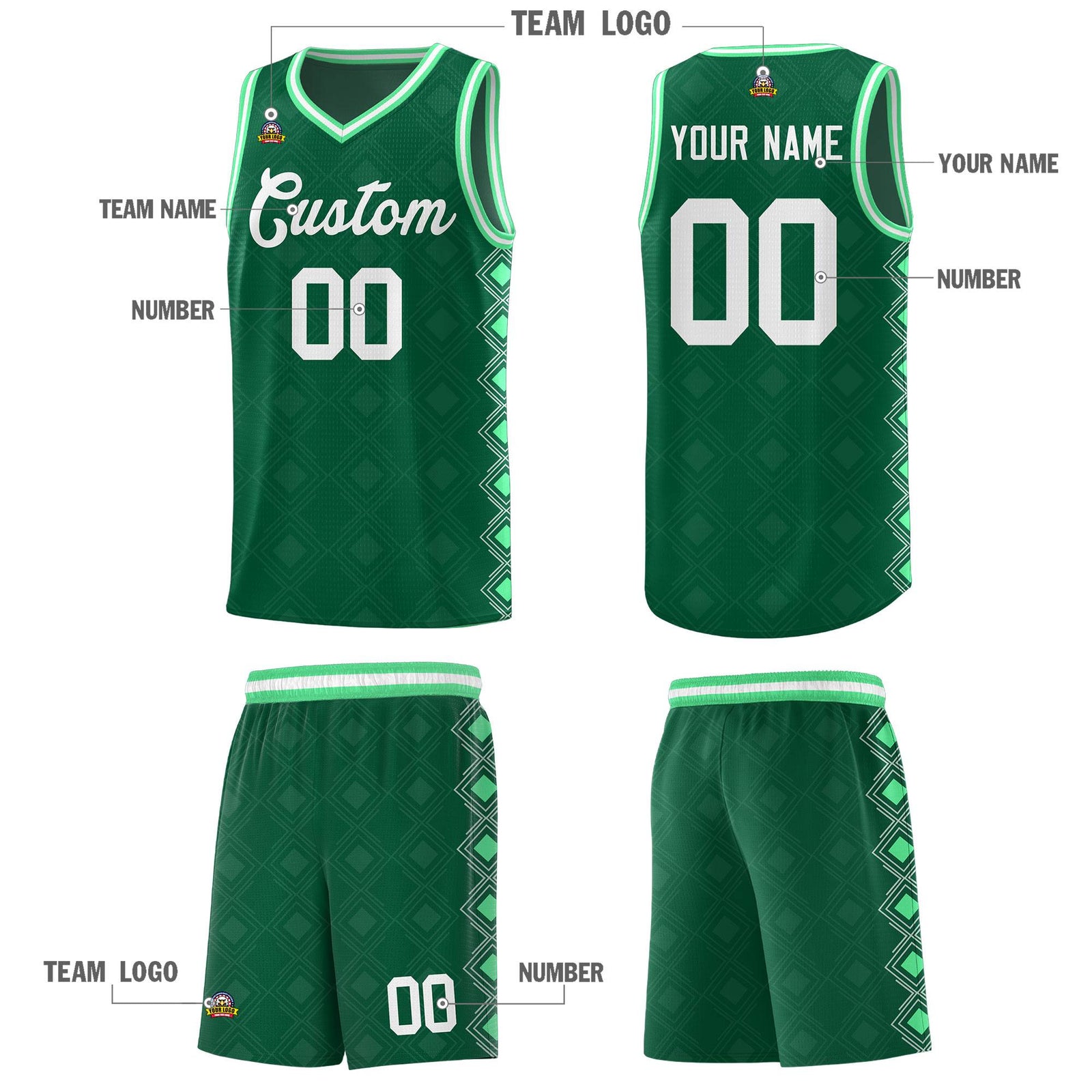 Custom Kelly Green Side Blocks Sports Uniform Basketball Jersey