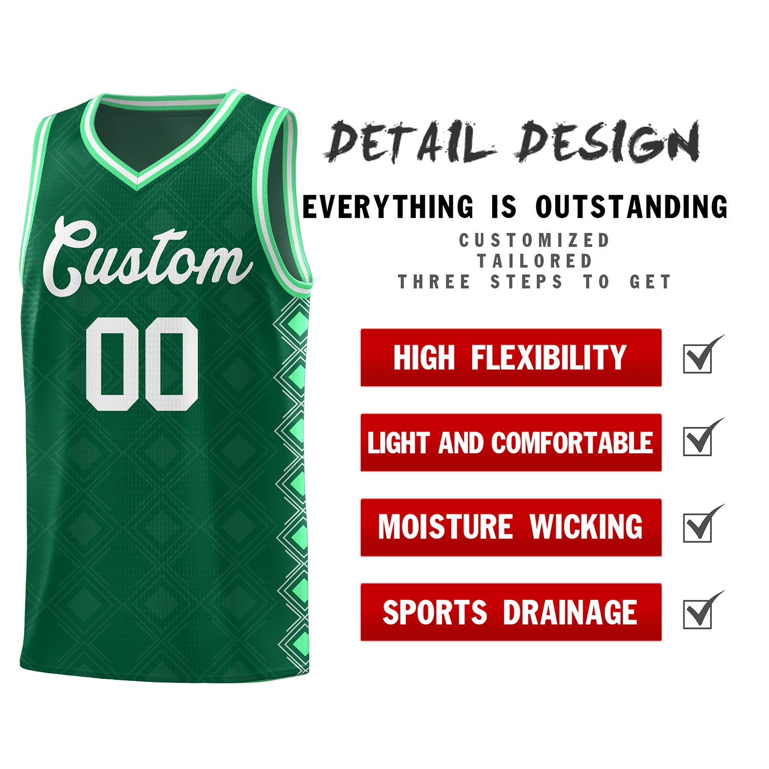 Custom Kelly Green Side Blocks Sports Uniform Basketball Jersey