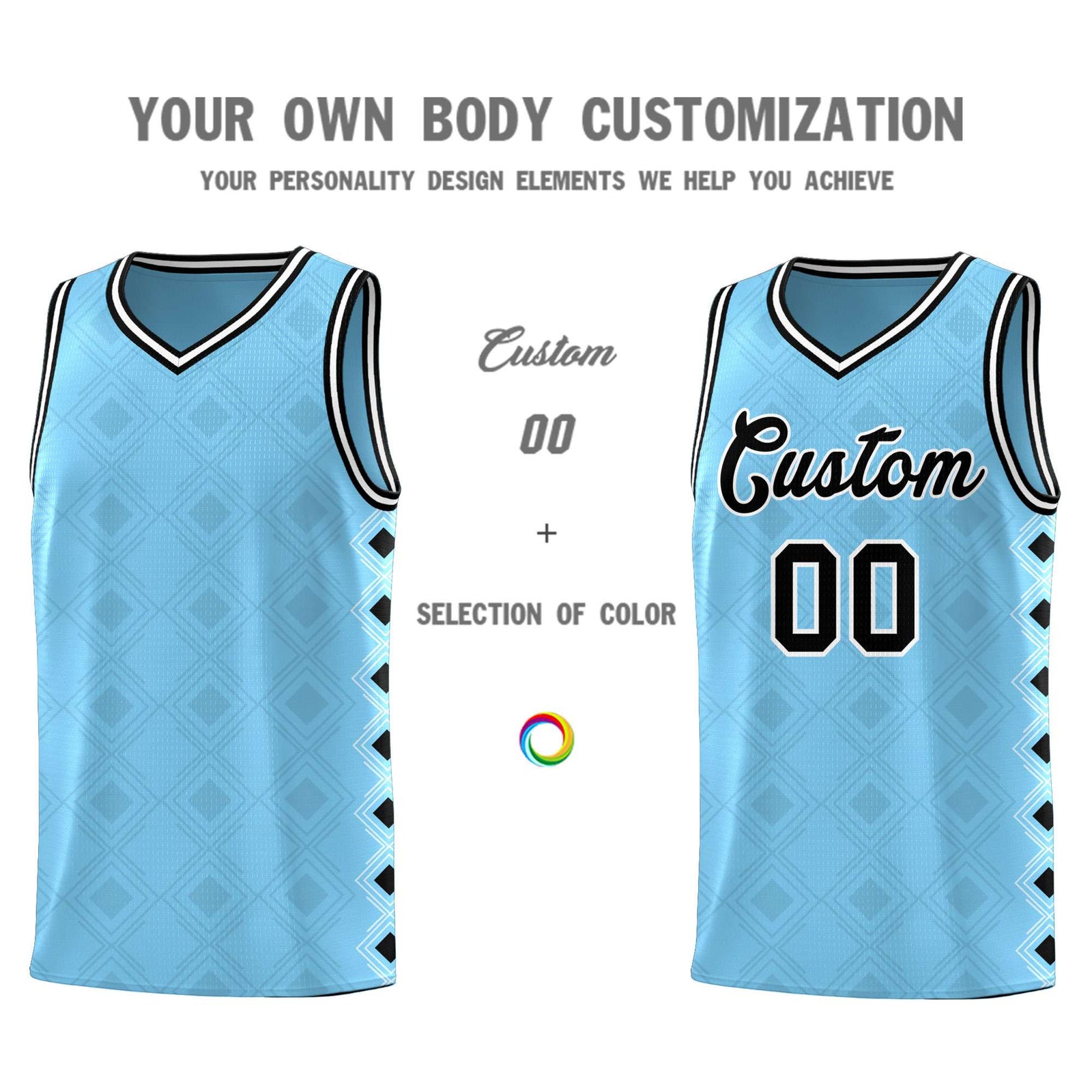 Custom Light Blue Side Blocks Sports Uniform Basketball Jersey