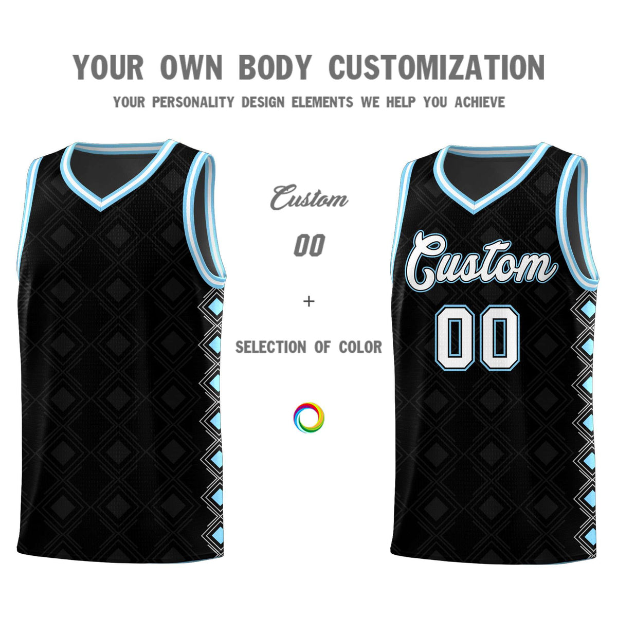 Custom Black Side Blocks Sports Uniform Basketball Jersey