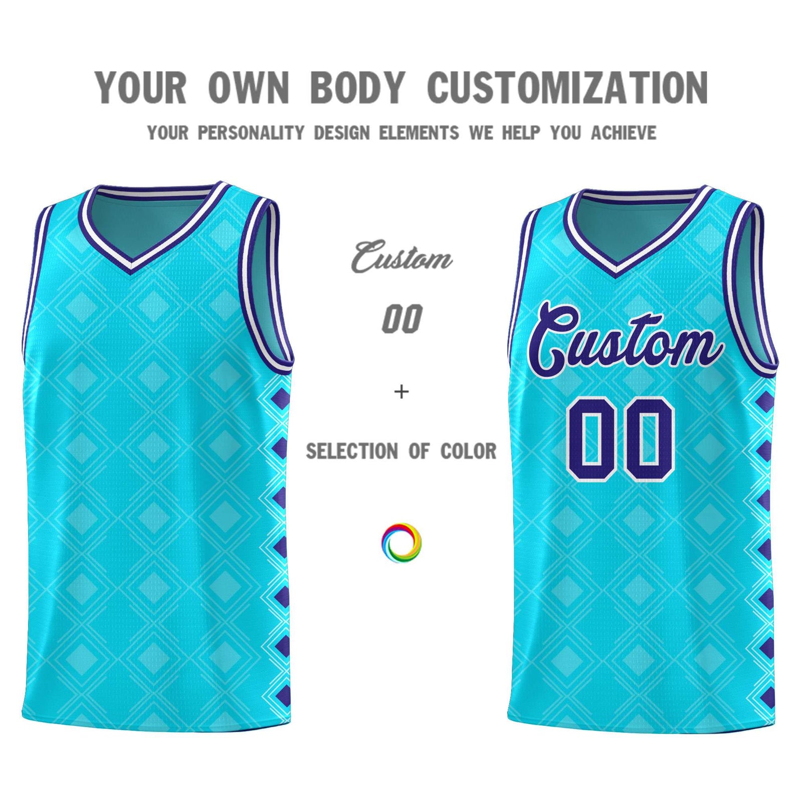 Custom Sky Blue Side Blocks Sports Uniform Basketball Jersey