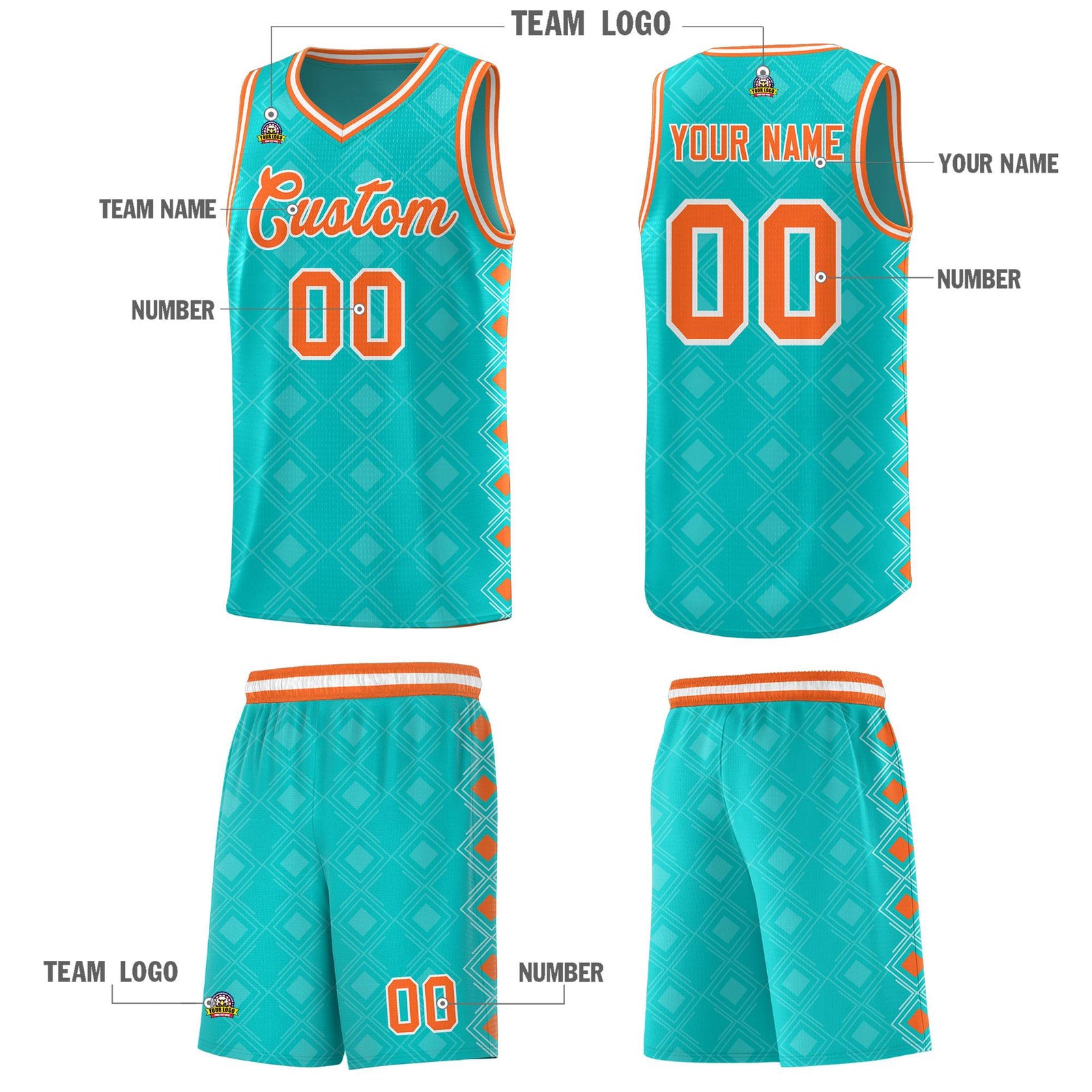 Custom Aqua Side Blocks Sports Uniform Basketball Jersey