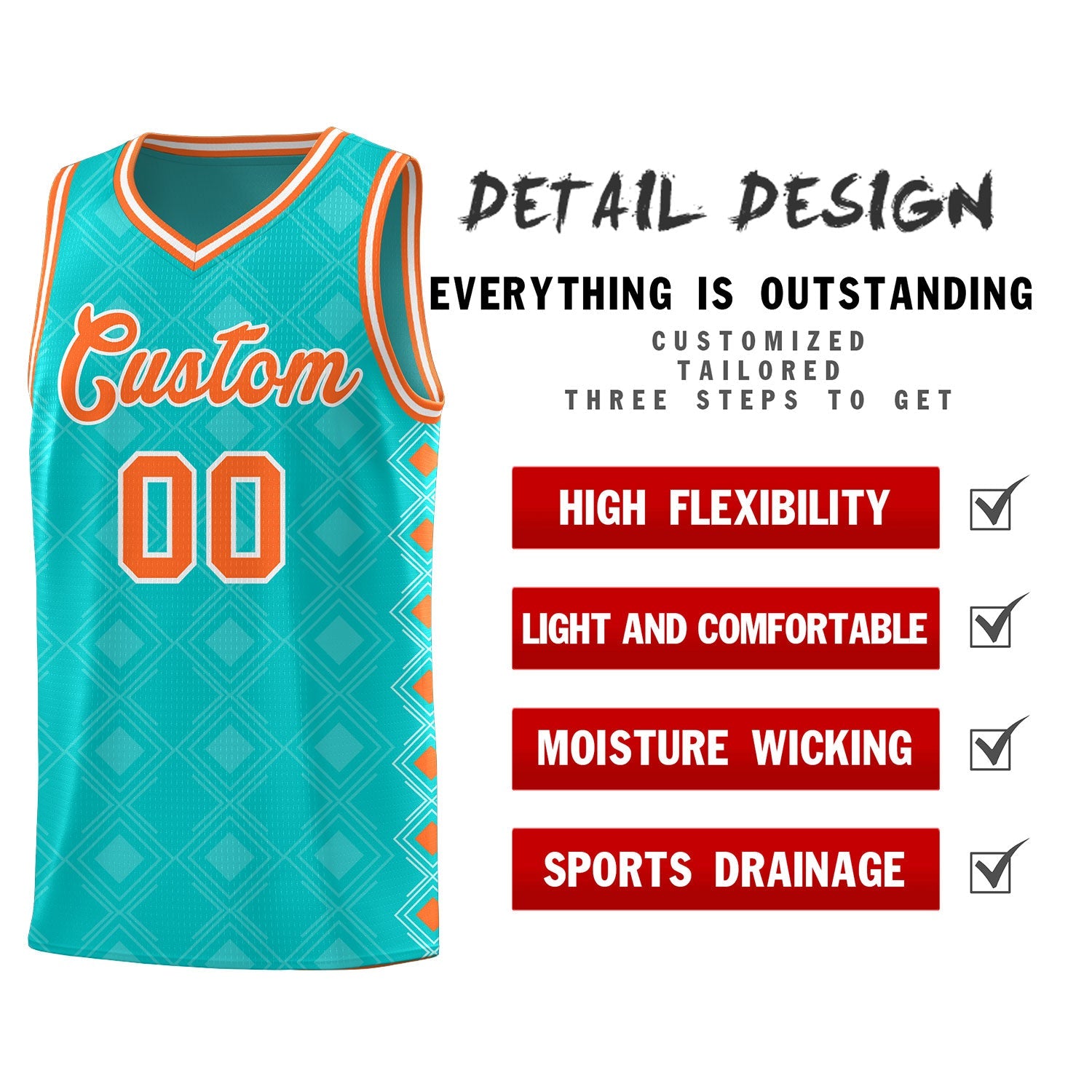 Custom Aqua Side Blocks Sports Uniform Basketball Jersey