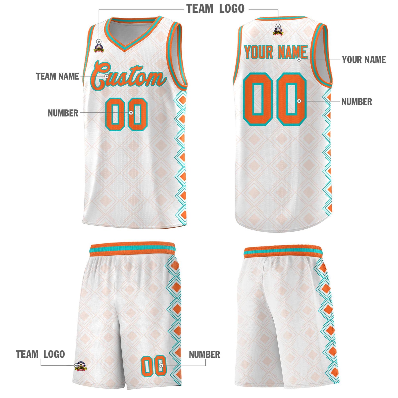 Custom White Side Blocks Sports Uniform Basketball Jersey