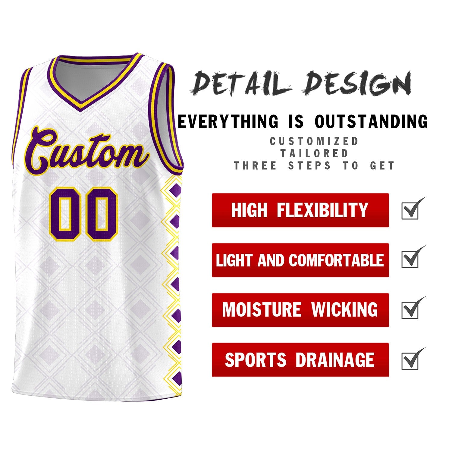 Custom White Side Blocks Sports Uniform Basketball Jersey