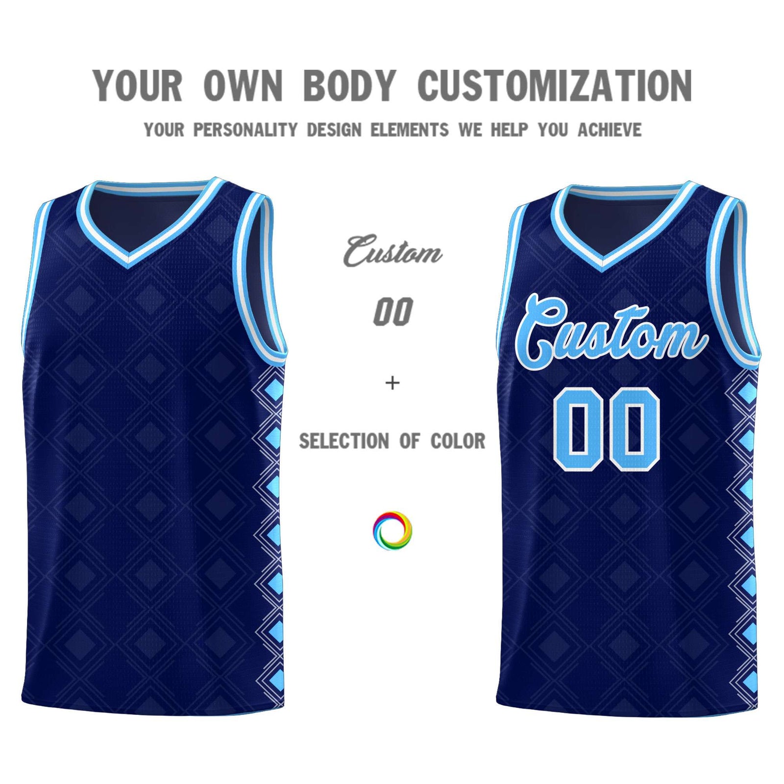 Custom Navy Side Blocks Sports Uniform Basketball Jersey