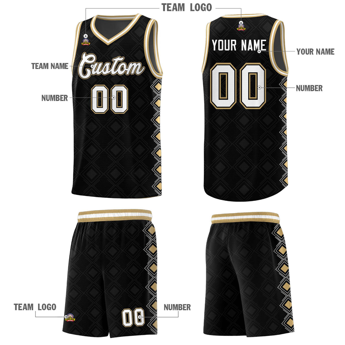 Custom Black Side Blocks Sports Uniform Basketball Jersey