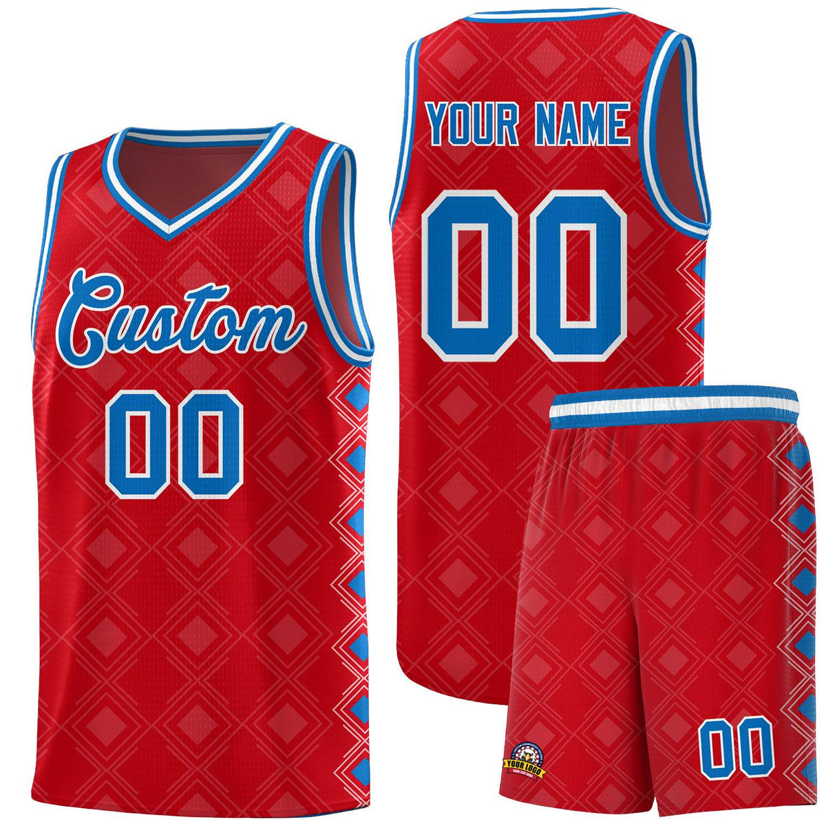 Custom Red Side Blocks Sports Uniform Basketball Jersey