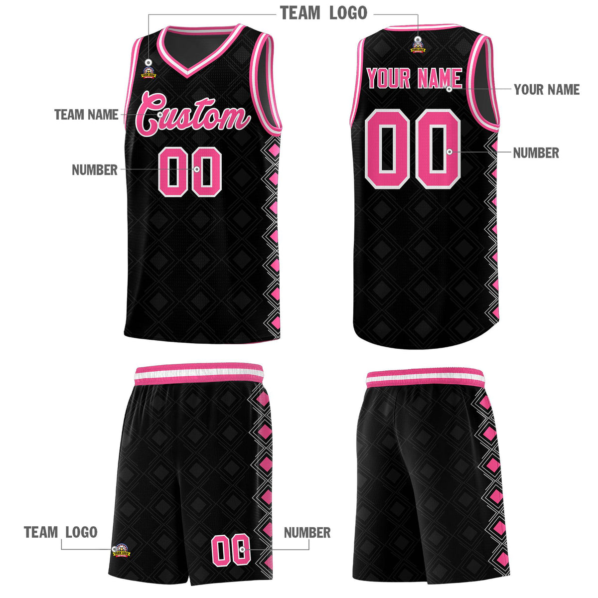 Custom Black Side Blocks Sports Uniform Basketball Jersey