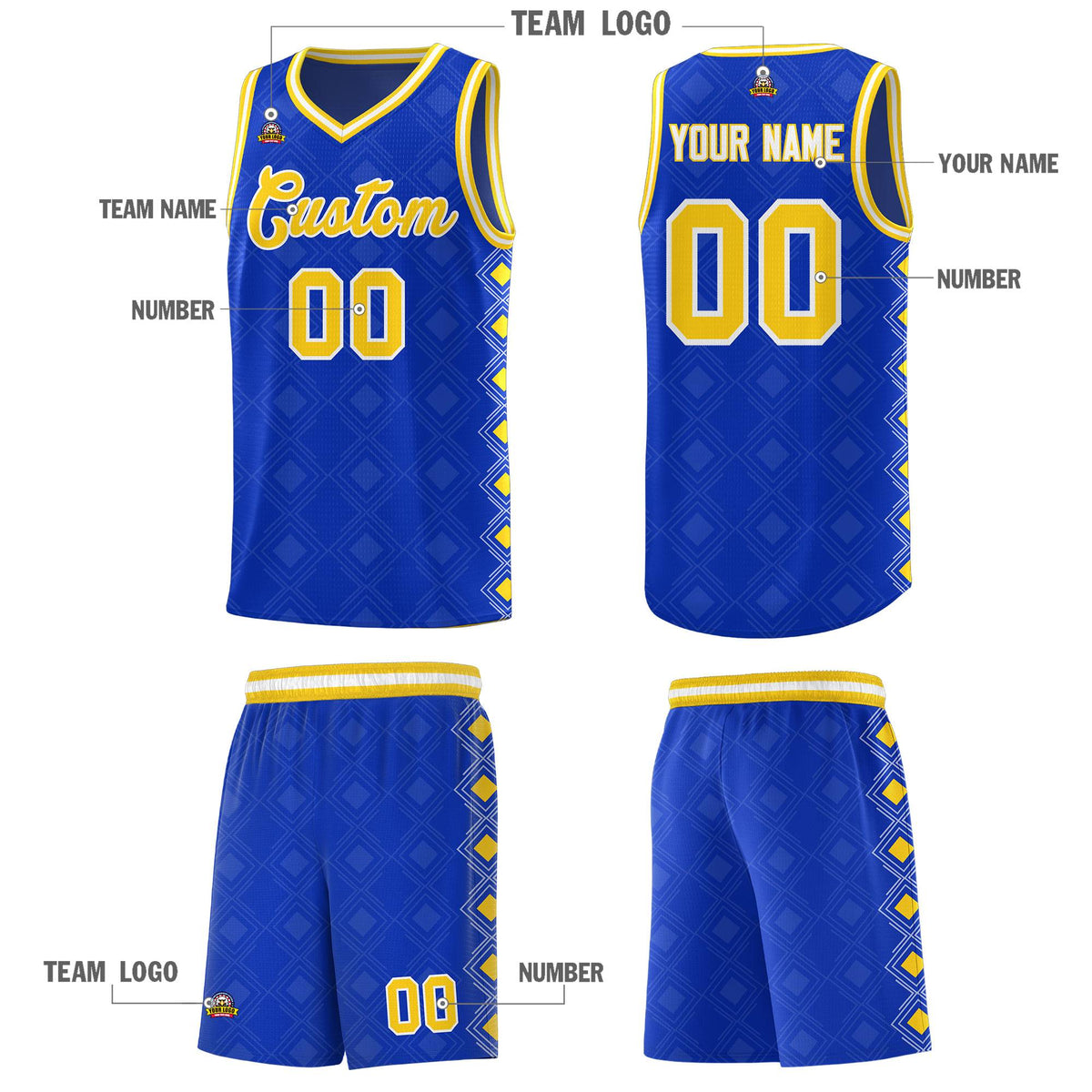 Custom Royal Side Blocks Sports Uniform Basketball Jersey