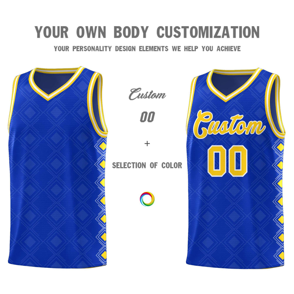 Custom Royal Side Blocks Sports Uniform Basketball Jersey