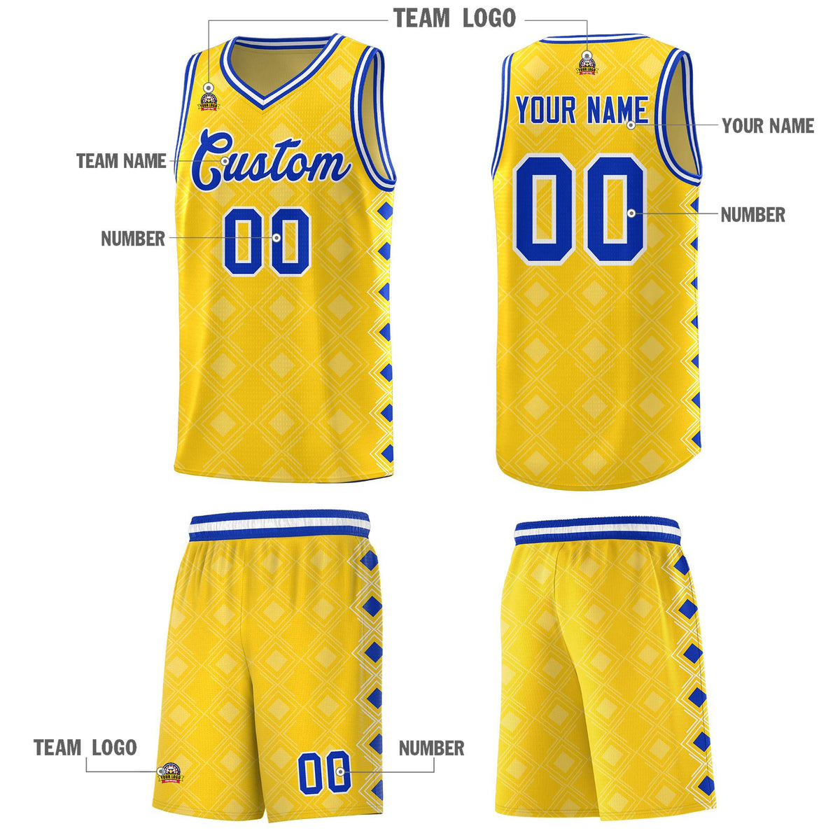 Custom Gold Side Blocks Sports Uniform Basketball Jersey