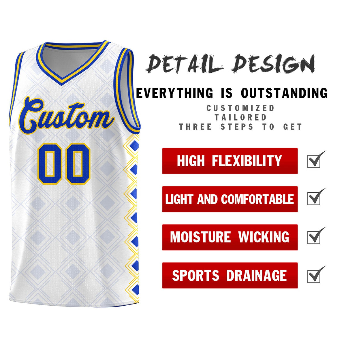 Custom White Side Blocks Sports Uniform Basketball Jersey