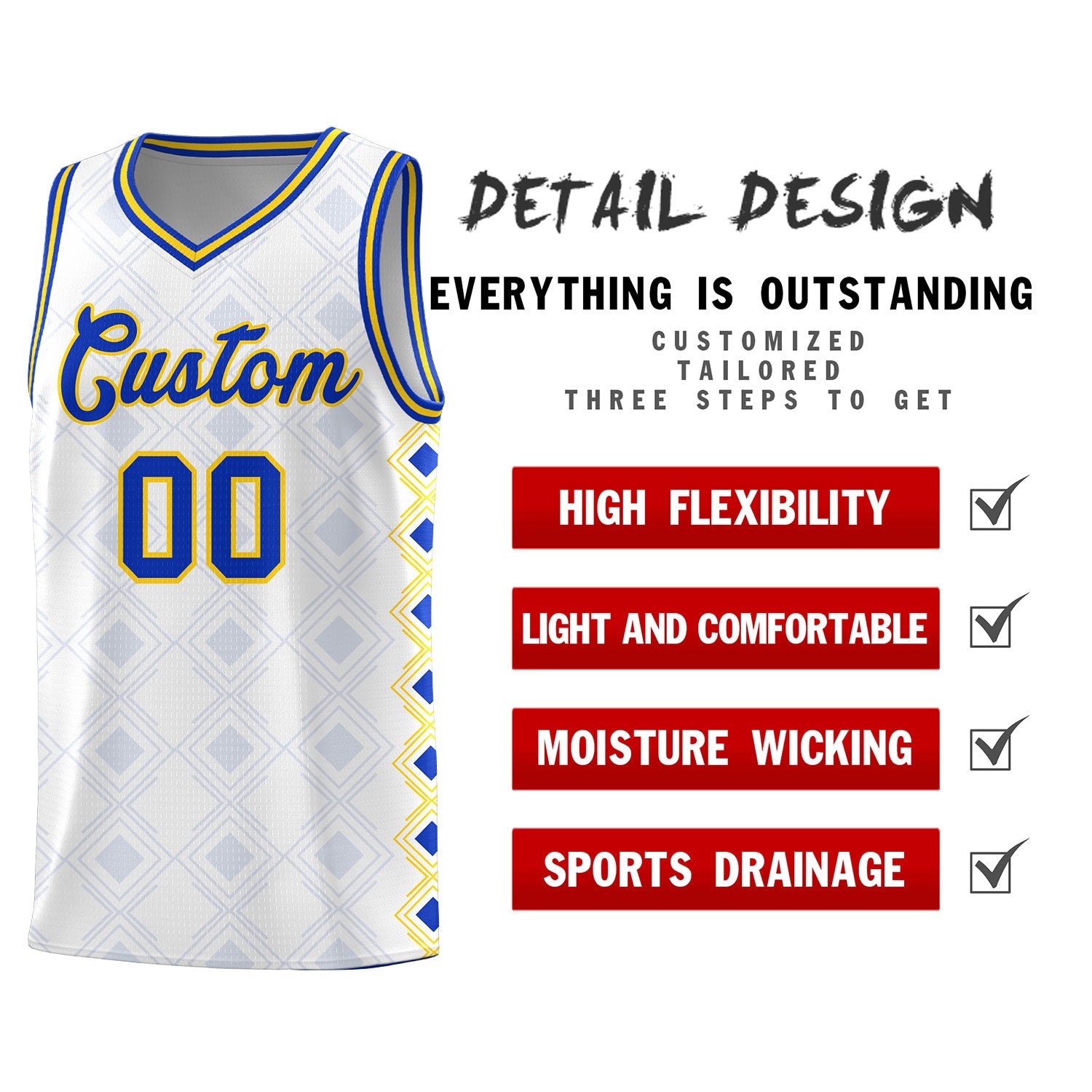 Custom White Side Blocks Sports Uniform Basketball Jersey