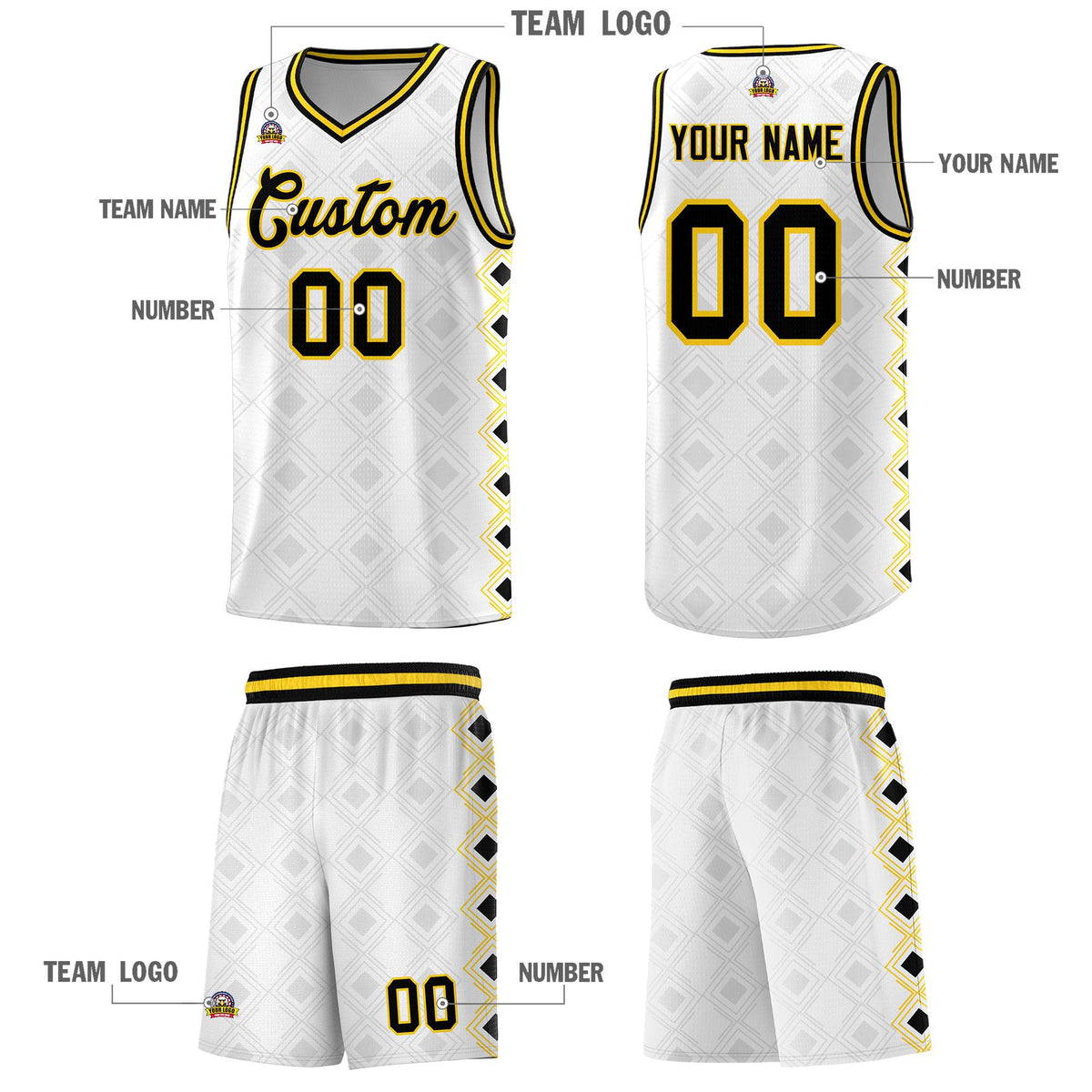 Custom White Side Blocks Sports Uniform Basketball Jersey