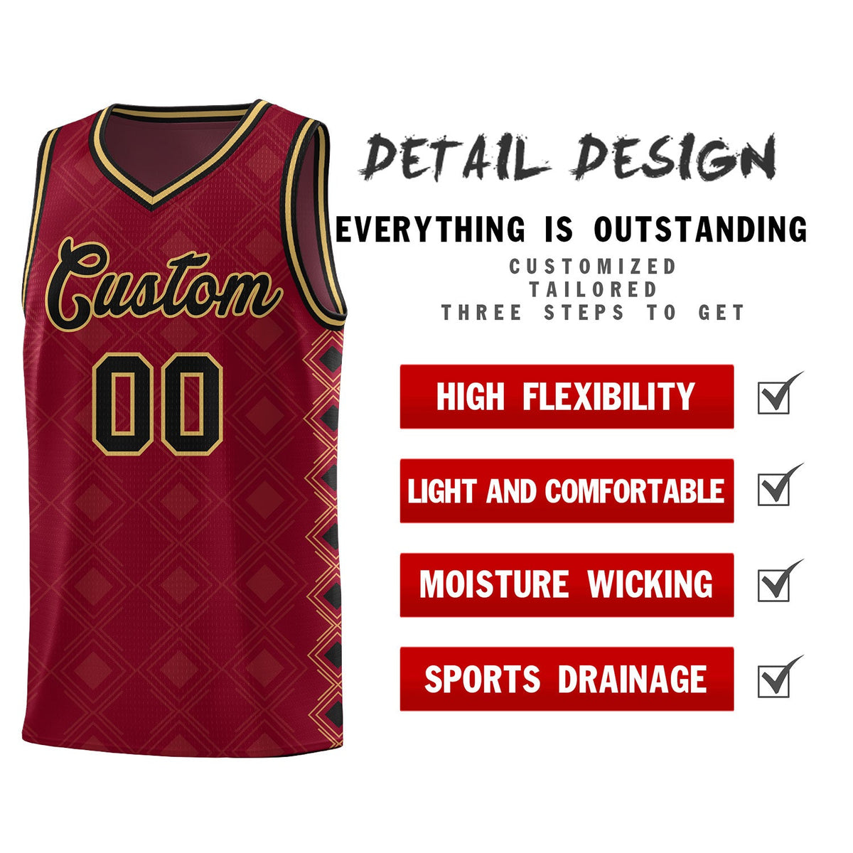 Custom Crimson Side Blocks Sports Uniform Basketball Jersey