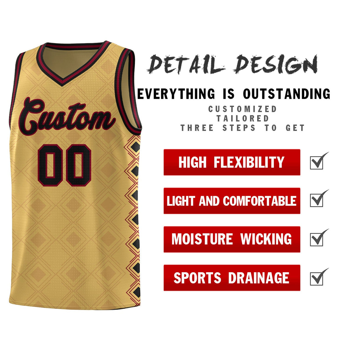 Custom Old Gold Side Blocks Sports Uniform Basketball Jersey