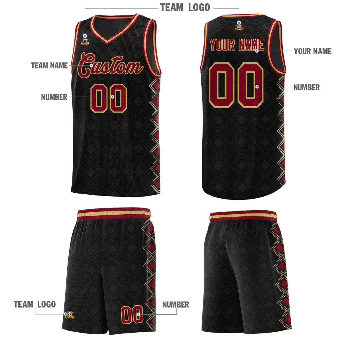 Custom Black Side Blocks Sports Uniform Basketball Jersey