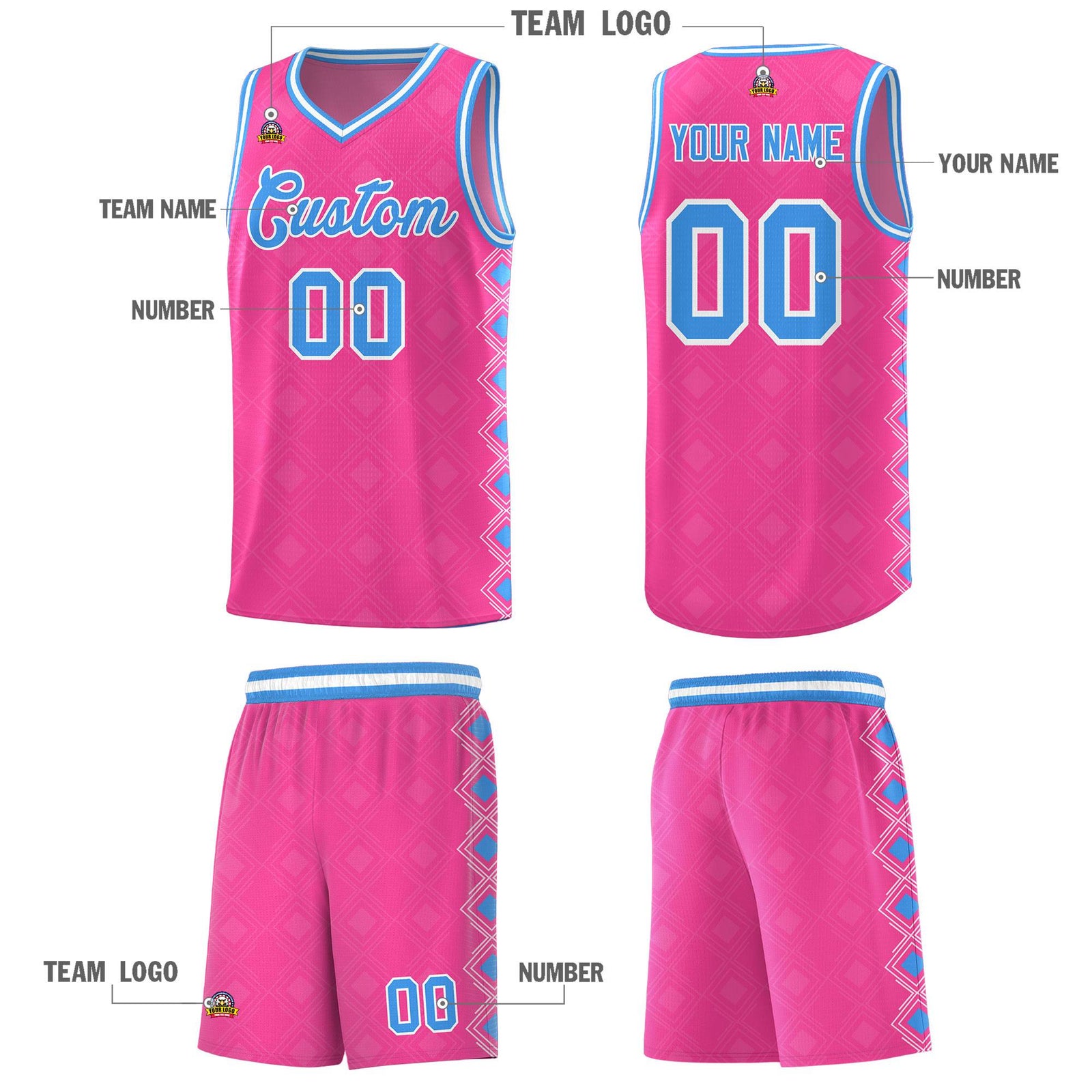 Custom Pink Side Blocks Sports Uniform Basketball Jersey