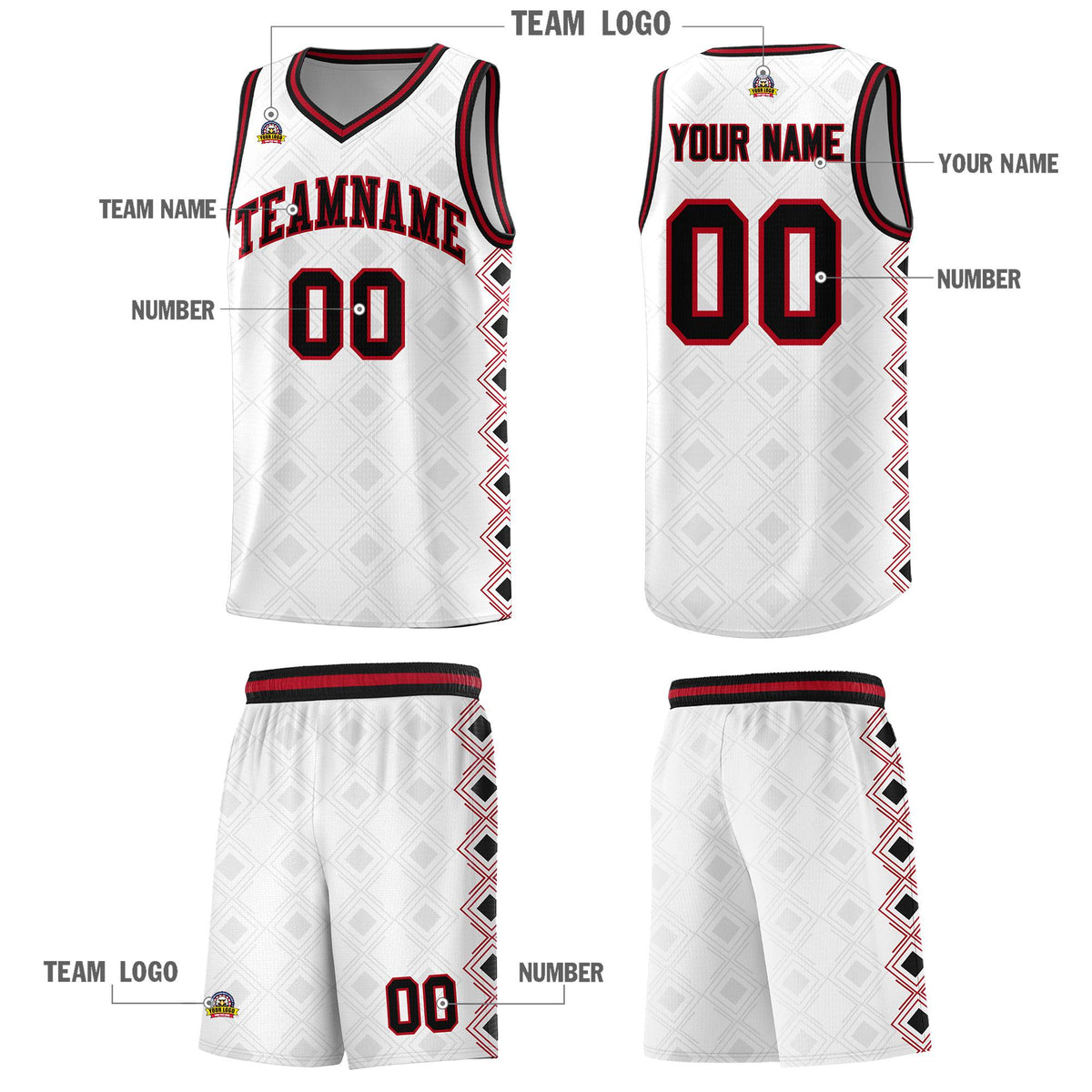 Custom White Side Blocks Sports Uniform Basketball Jersey
