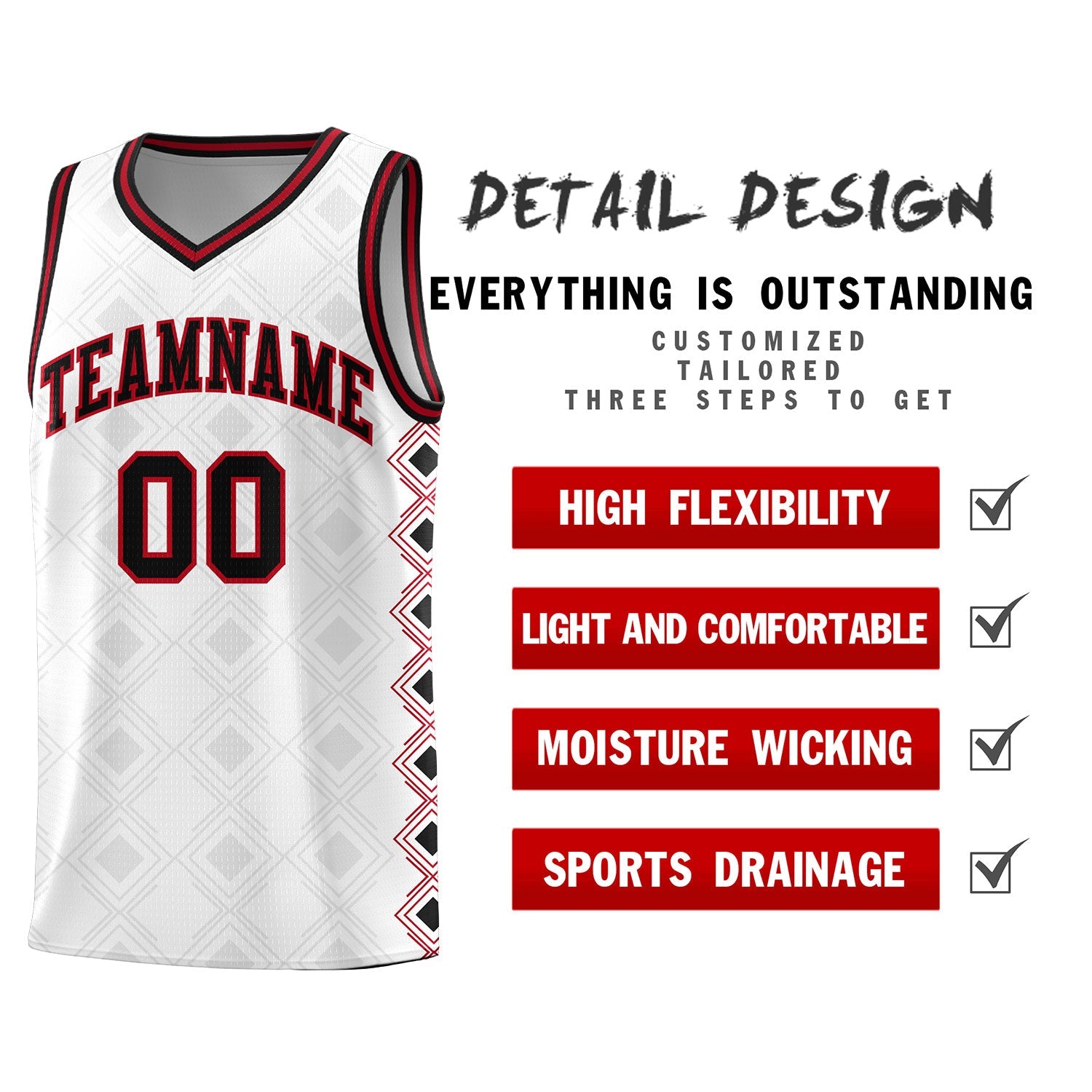 Custom White Side Blocks Sports Uniform Basketball Jersey