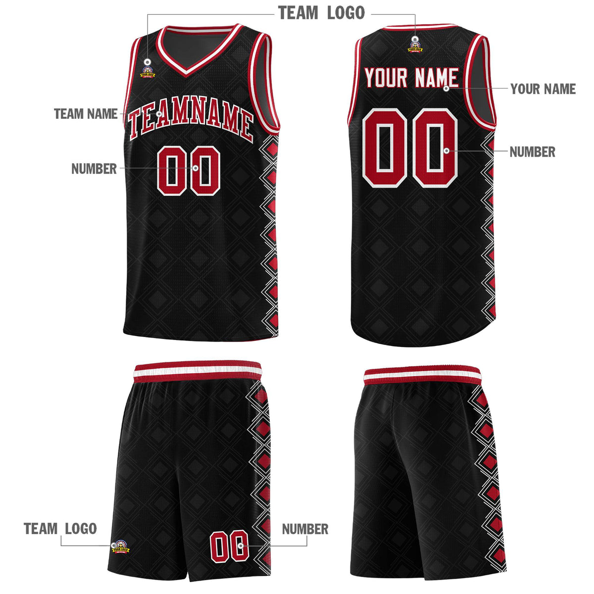 Custom Black Side Blocks Sports Uniform Basketball Jersey