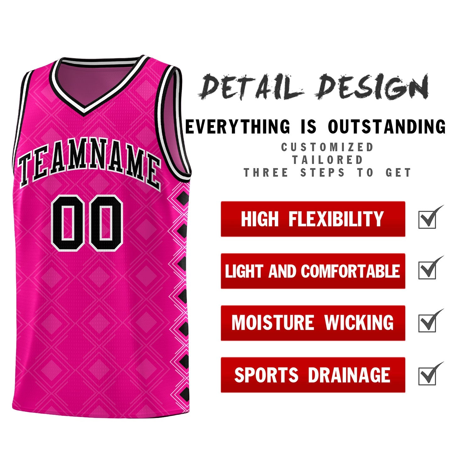 Custom Pink Side Blocks Sports Uniform Basketball Jersey