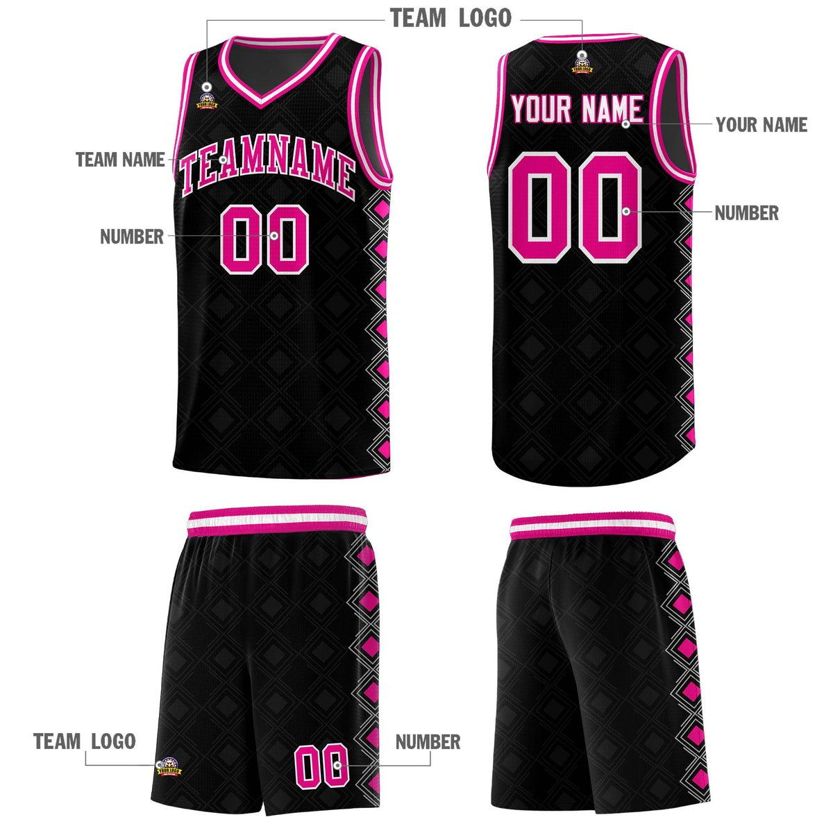 Custom Black Side Blocks Sports Uniform Basketball Jersey