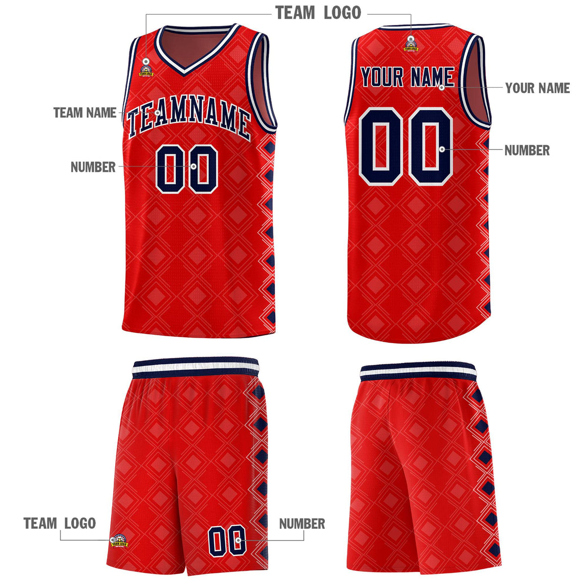 Custom Red Side Blocks Sports Uniform Basketball Jersey