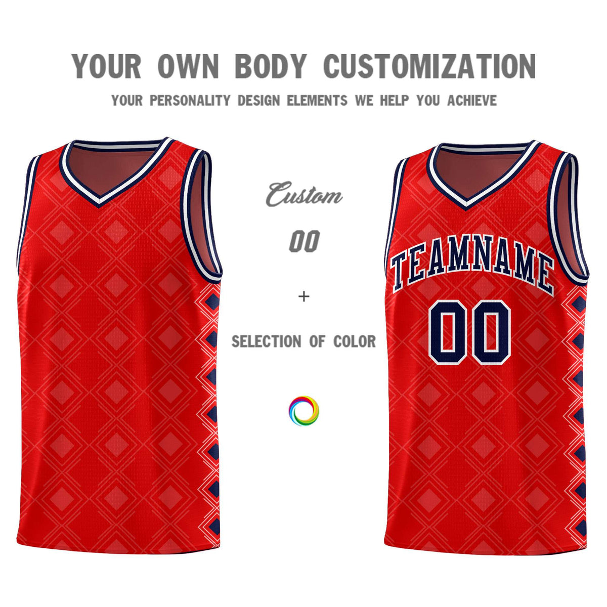 Custom Red Side Blocks Sports Uniform Basketball Jersey