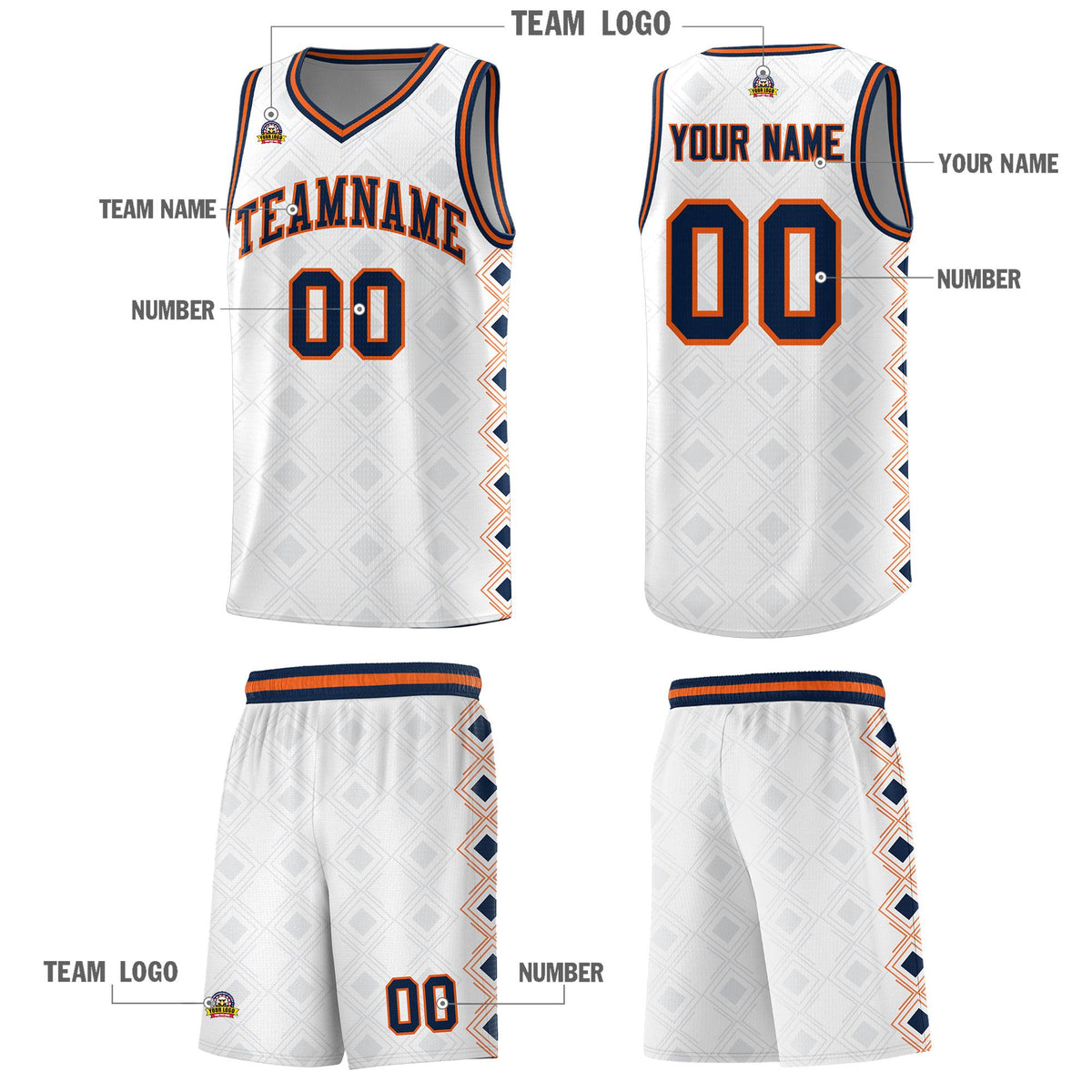 Custom White Side Blocks Sports Uniform Basketball Jersey