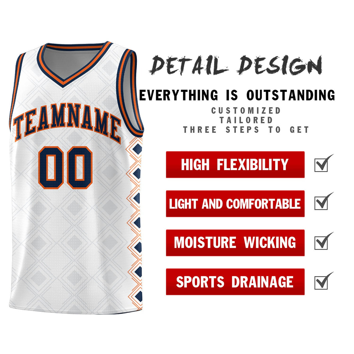 Custom White Side Blocks Sports Uniform Basketball Jersey