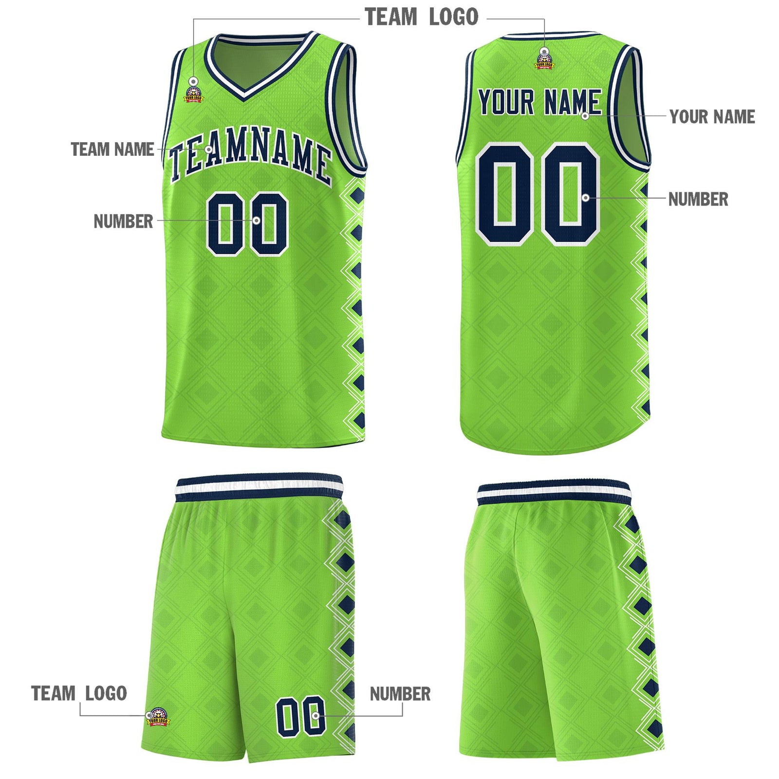 Custom Neon Green Side Blocks Sports Uniform Basketball Jersey