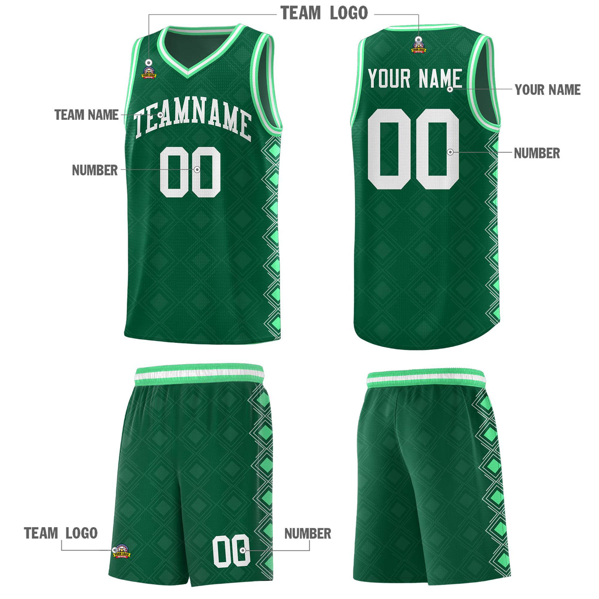 Custom Kelly Green Side Blocks Sports Uniform Basketball Jersey