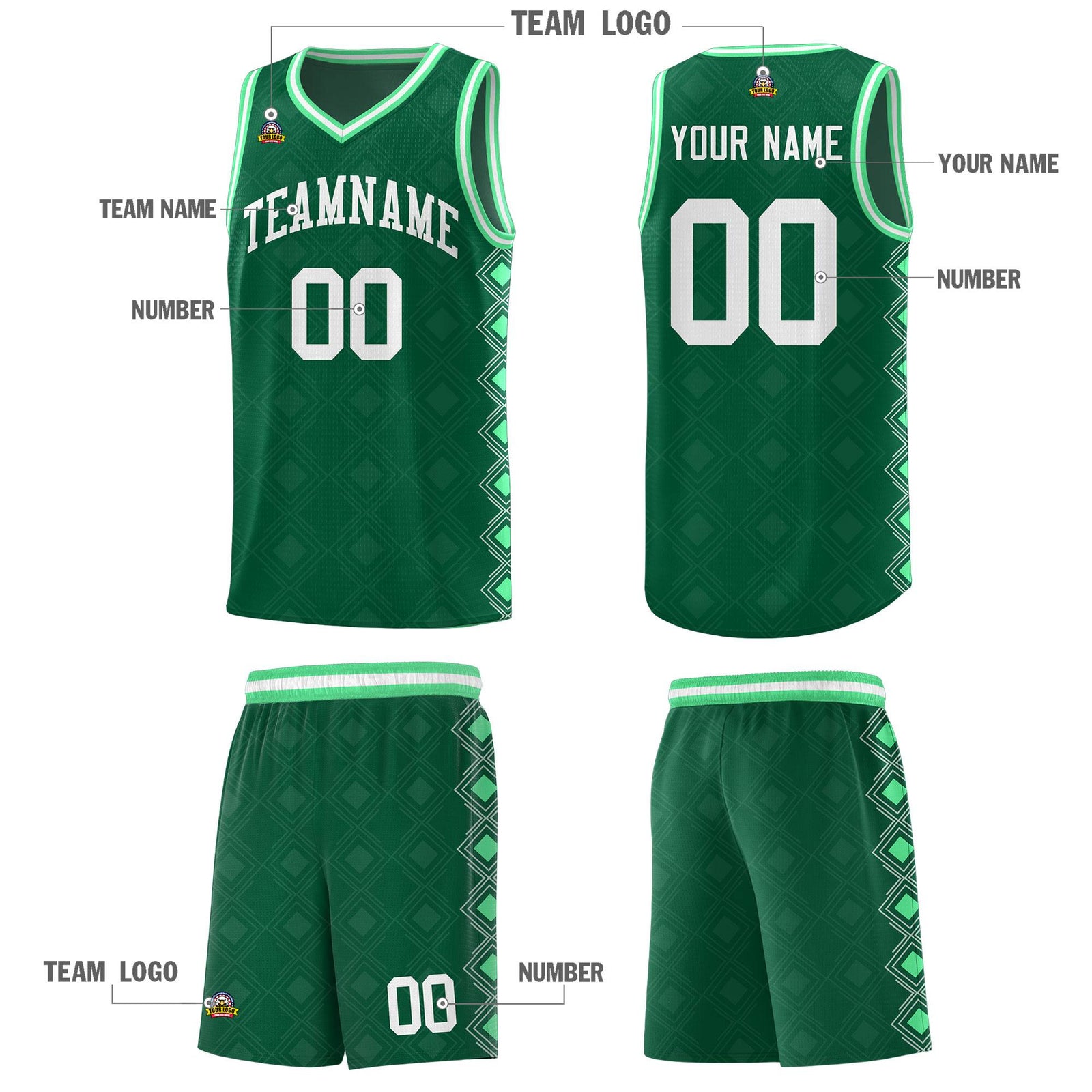 Custom Kelly Green Side Blocks Sports Uniform Basketball Jersey