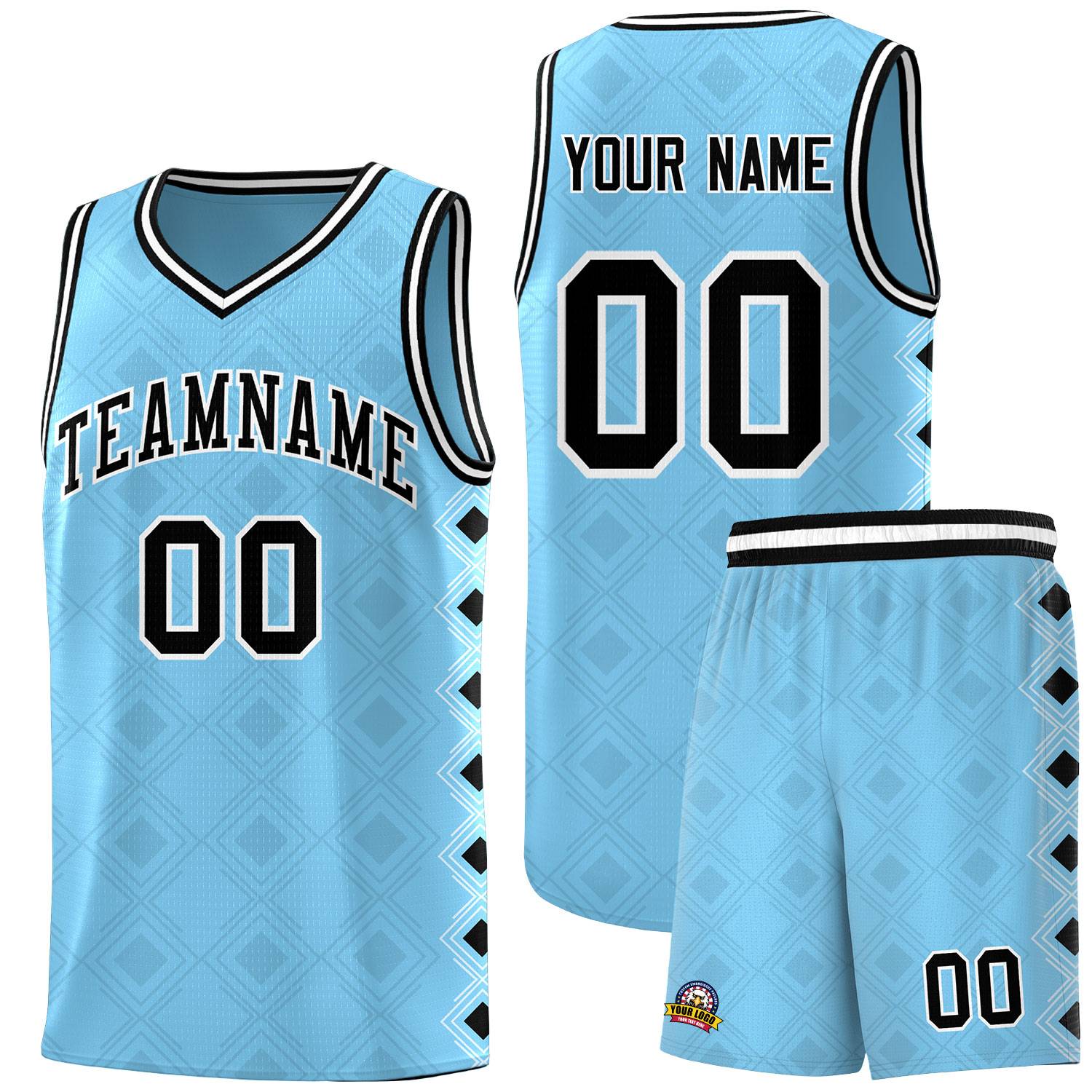 Custom Light Blue Side Blocks Sports Uniform Basketball Jersey