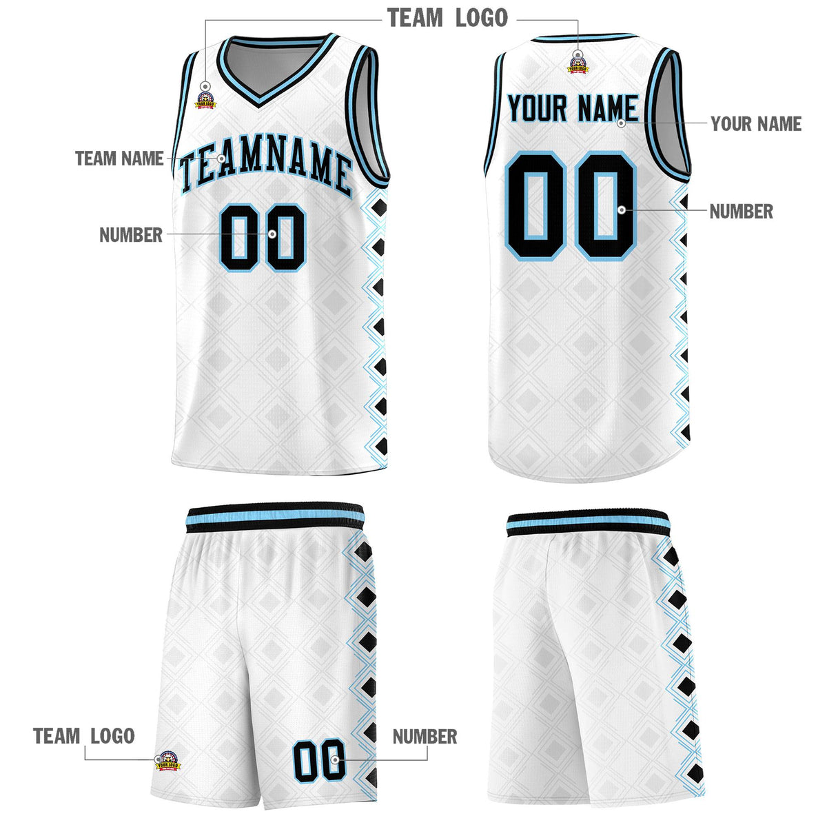 Custom White Side Blocks Sports Uniform Basketball Jersey