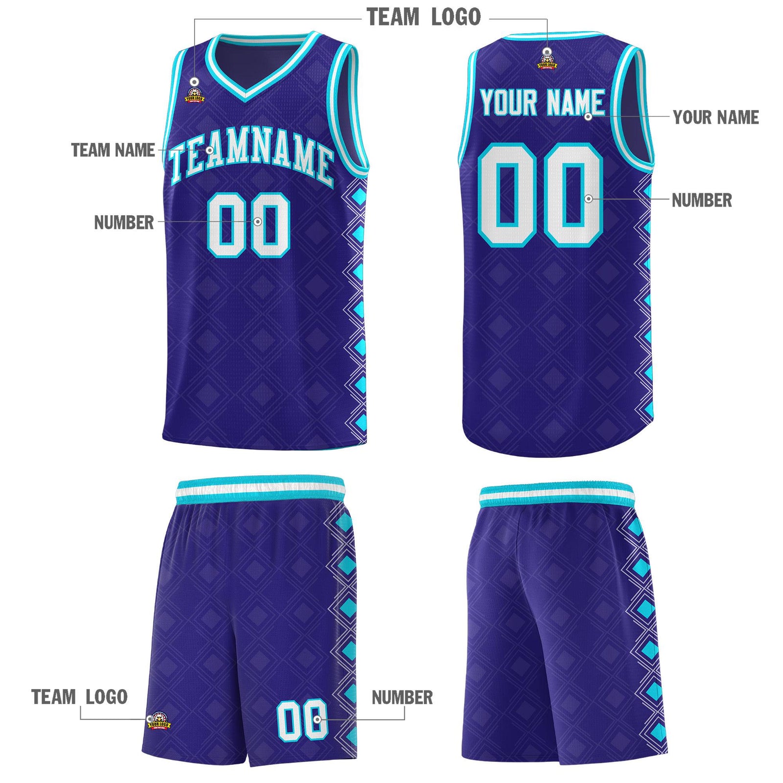 Custom Royal Side Blocks Sports Uniform Basketball Jersey